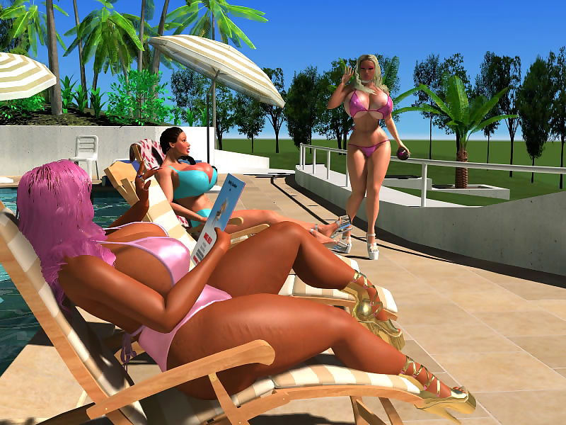 pornostar sexy 3d Bigtitted Bikini babes prendere il sole all'aperto parte 350