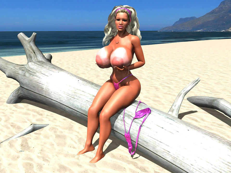 Bigtitted 3d blonde chick sunbathing nude at the beach - part 430