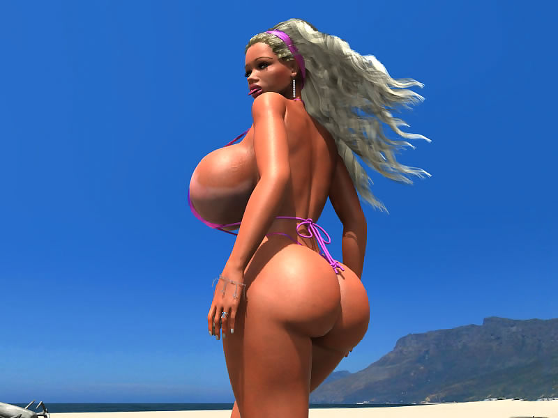 Loira 3d Babe no Biquini pisca ela maciça mamas no o público Praia parte 438
