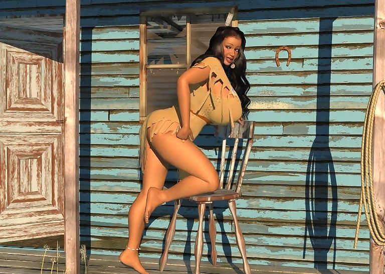 Big breasted 3d american indian babe posing outdoors - part 289
