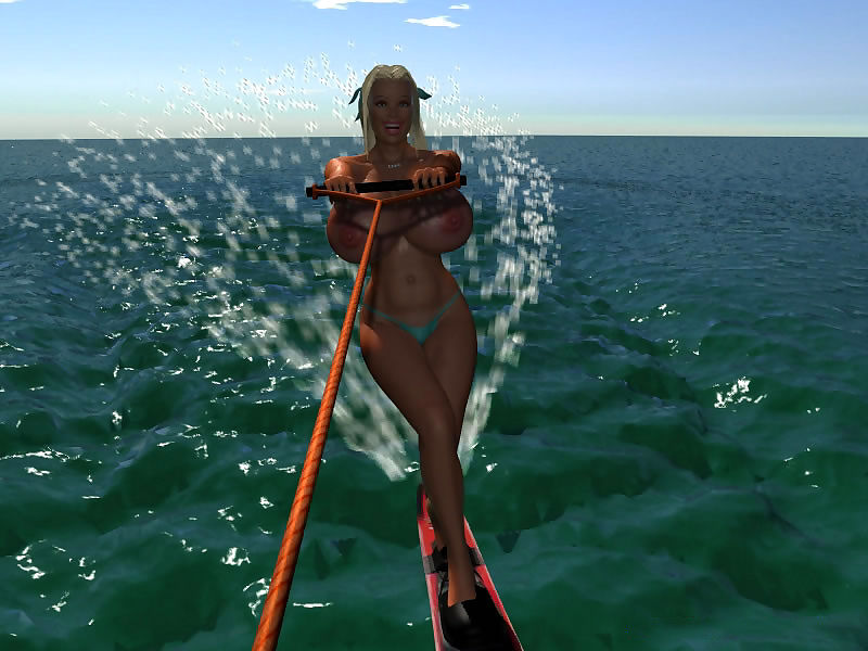 Topless grande de pecho 3d Rubia hottie wakeboard Parte 436
