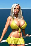 丰满 3d 金发女郎 贝贝 表示 她的 巨大的 胸部 下 比基尼 户外活动 一部分 472