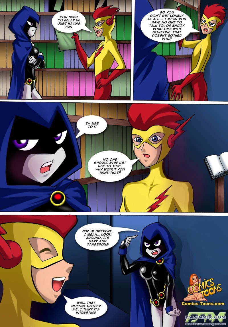 Adolescente titanes Comic raven vs flash